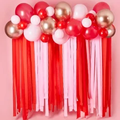 Ballongbåge med Streamers Röd/Rosa