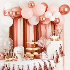 Ballongbåge med Streamers Vit/Roséguld Metallic