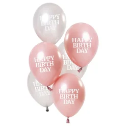Ballonger Happy Birthday Rosa/Vit 50 År