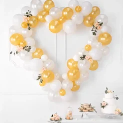 Ballongfigur Guld/Vit Hjärta Stort
