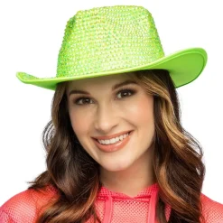 Cowboyhatt med Strass UV Neongrön