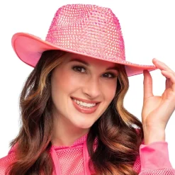 Cowboyhatt med Strass UV Neonrosa