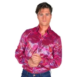 Disco Skjorta Herr Rosa Färgskimrande