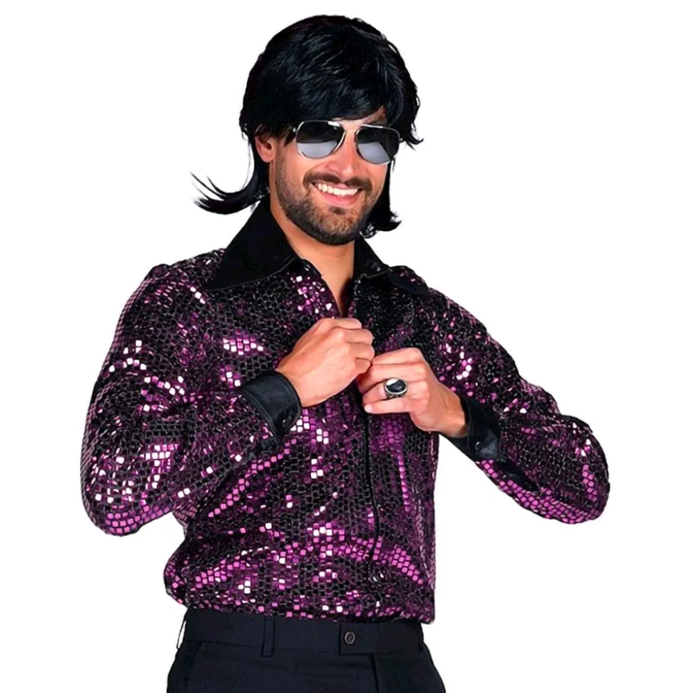 Disco Skjorta Herr Svart/Lila Deluxe