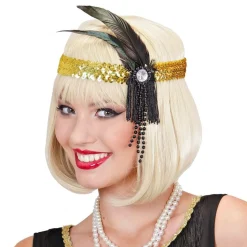 Flapper Pannband med Fjädrar Guld