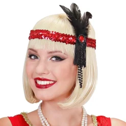 Flapper Pannband med Fjädrar Röd