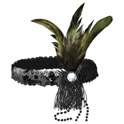 Flapper Pannband med Fjädrar Svart