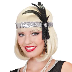 Flapper Pannband med Fjädrar Silver