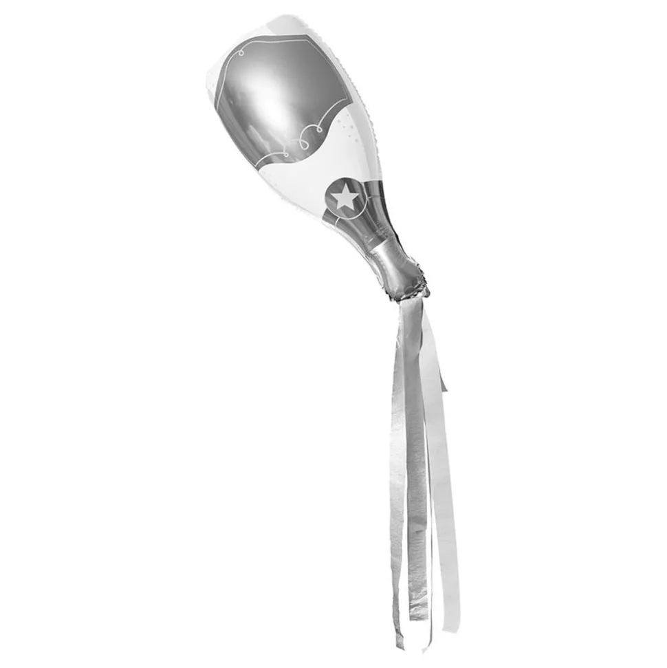 Folieballong Champagneflaska Silver med Streamers