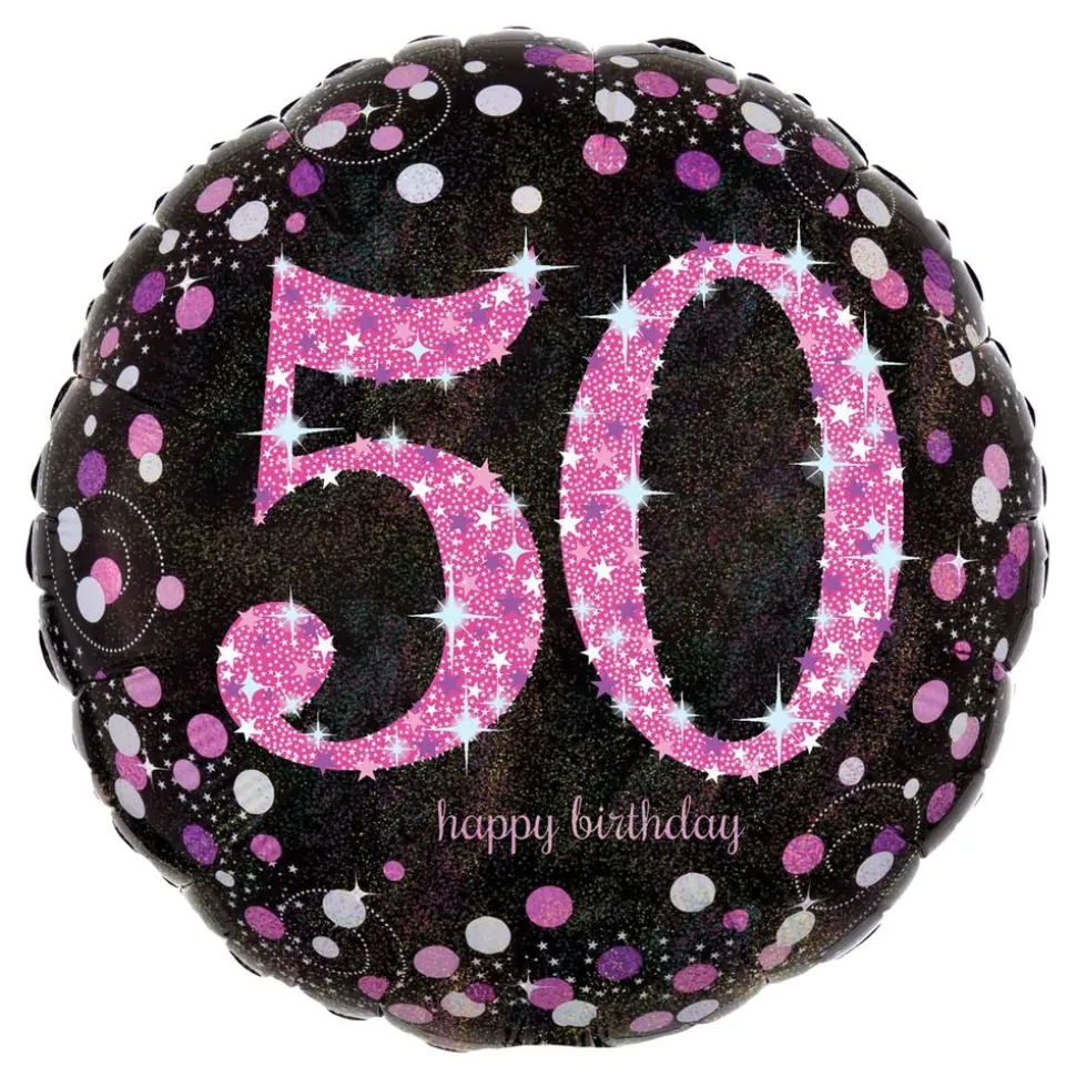 Folieballong 50 Happy Birthday Rosa Sparkling
