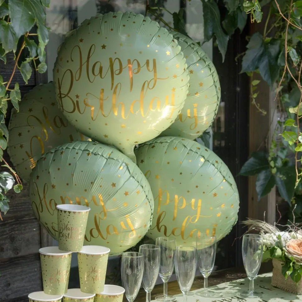 Folieballong Happy Birthday Grön/Guld