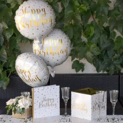 Folieballong Happy Birthday Vit/Guld