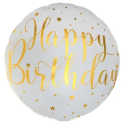 Folieballong Happy Birthday Vit/Guld
