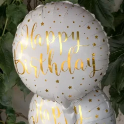 Folieballong Happy Birthday Vit/Guld