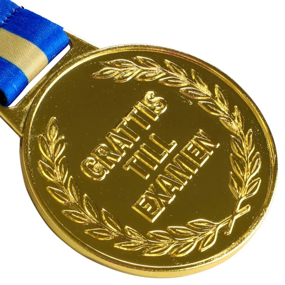 Guldmedalj Grattis Till Examen med Blågult Band