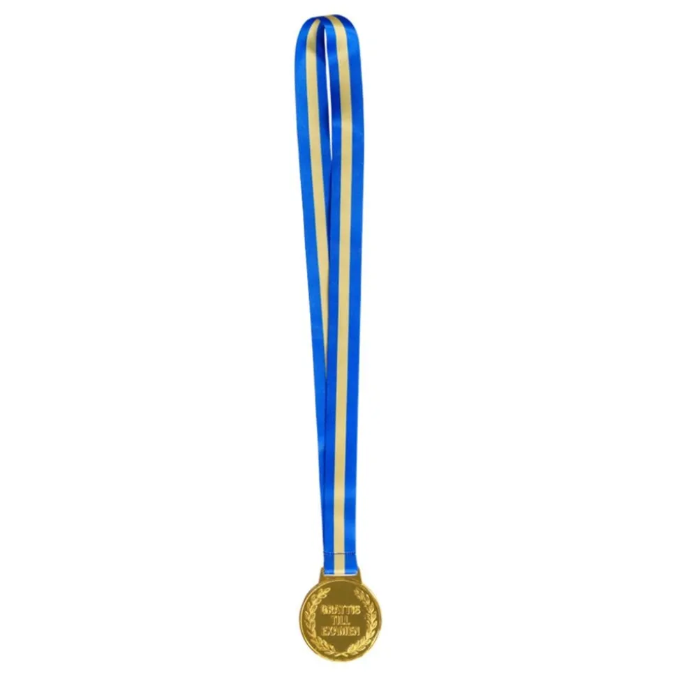 Guldmedalj Grattis Till Examen med Blågult Band