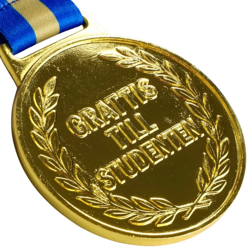Guldmedalj Grattis Till Studenten med Blågult Band