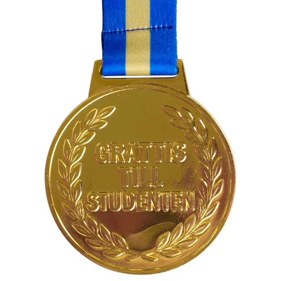 Guldmedalj Grattis Till Studenten med Blågult Band