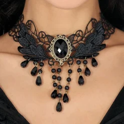 Halsband Choker Svart med Pärlor