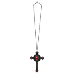 Halsband Kors med Röd Sten