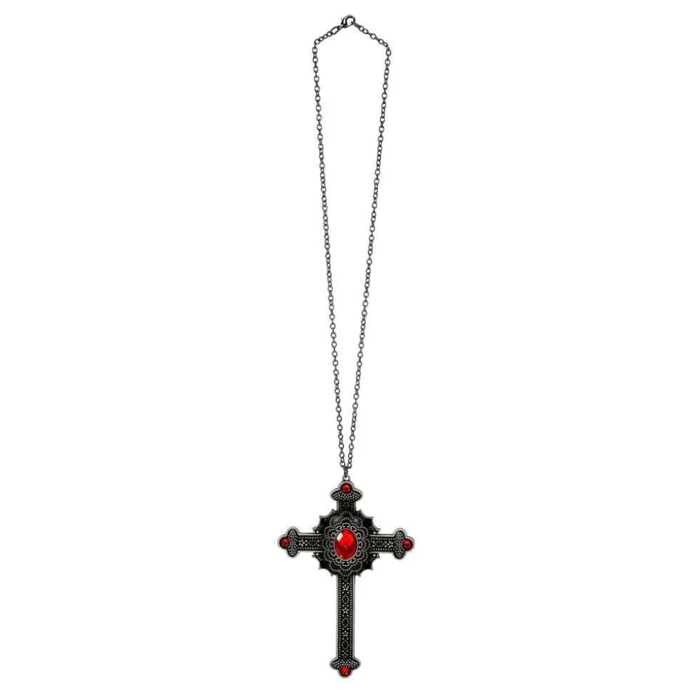 Halsband Kors med Röd Sten