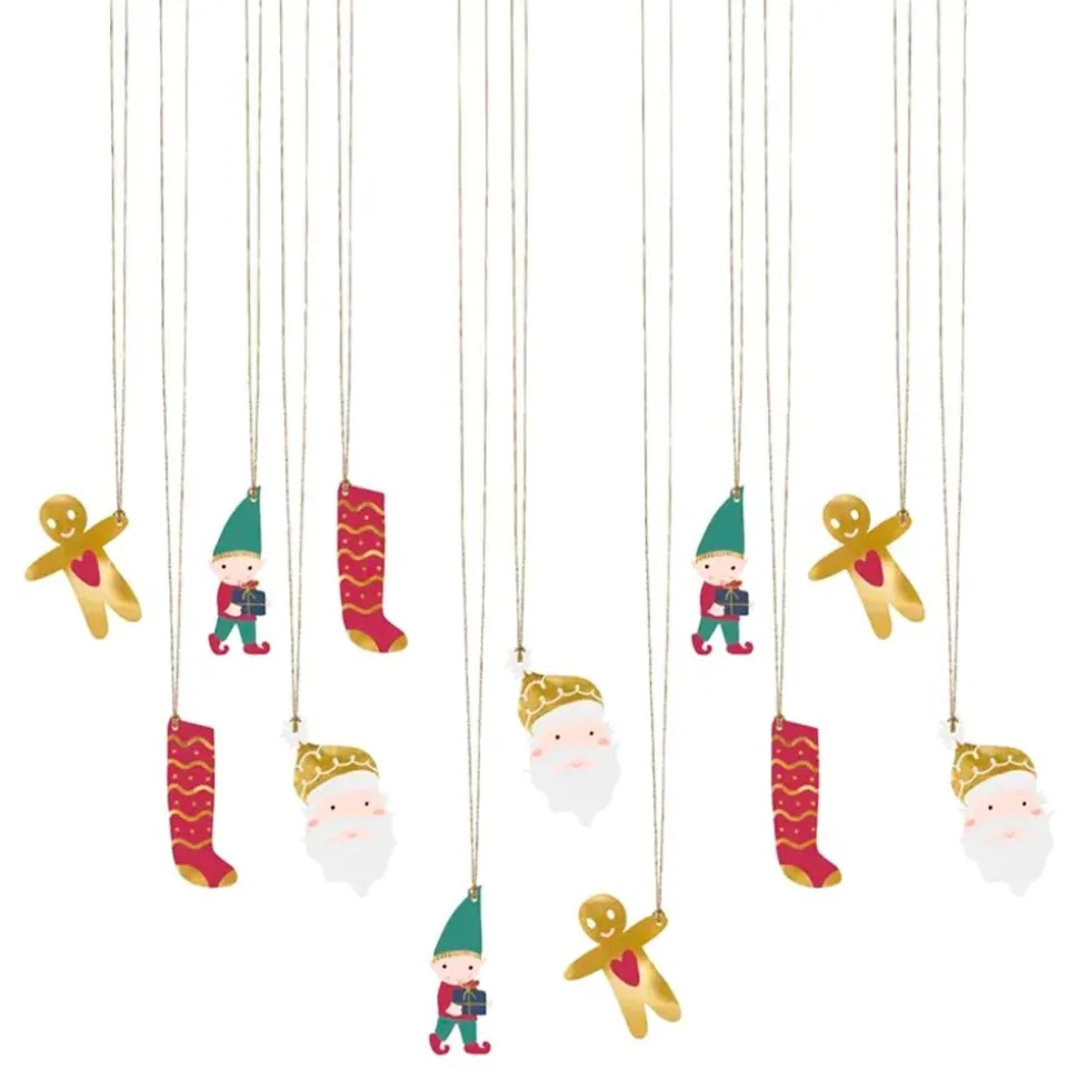 Juletiketter Julfigurer med Snöre