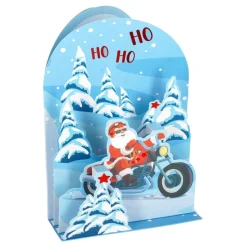 Julkort Pop-Up Tomte på Motorcykel