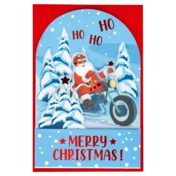 Julkort Pop-Up Tomte på Motorcykel