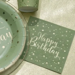 Kaffeservetter Happy Birthday Grön/Guld