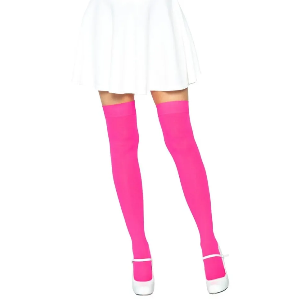 Knästrumpor Nylon Neonrosa Deluxe
