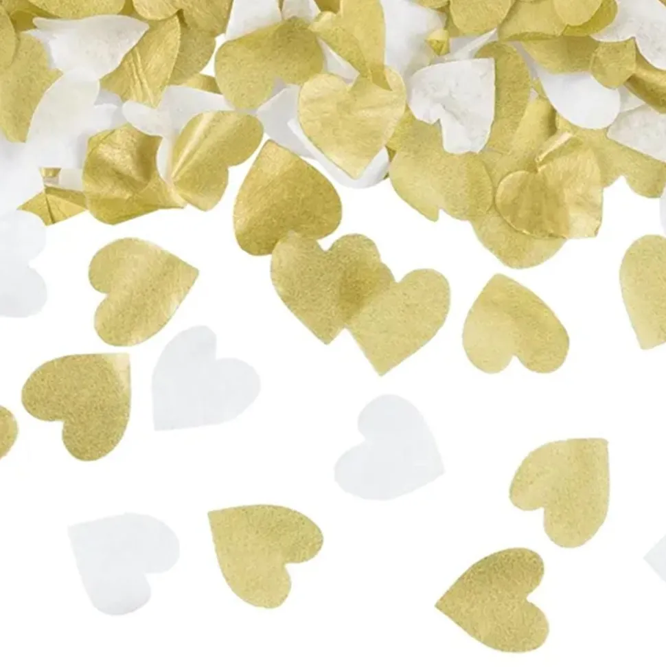 Konfettirör Hjärtan Guld/Vit