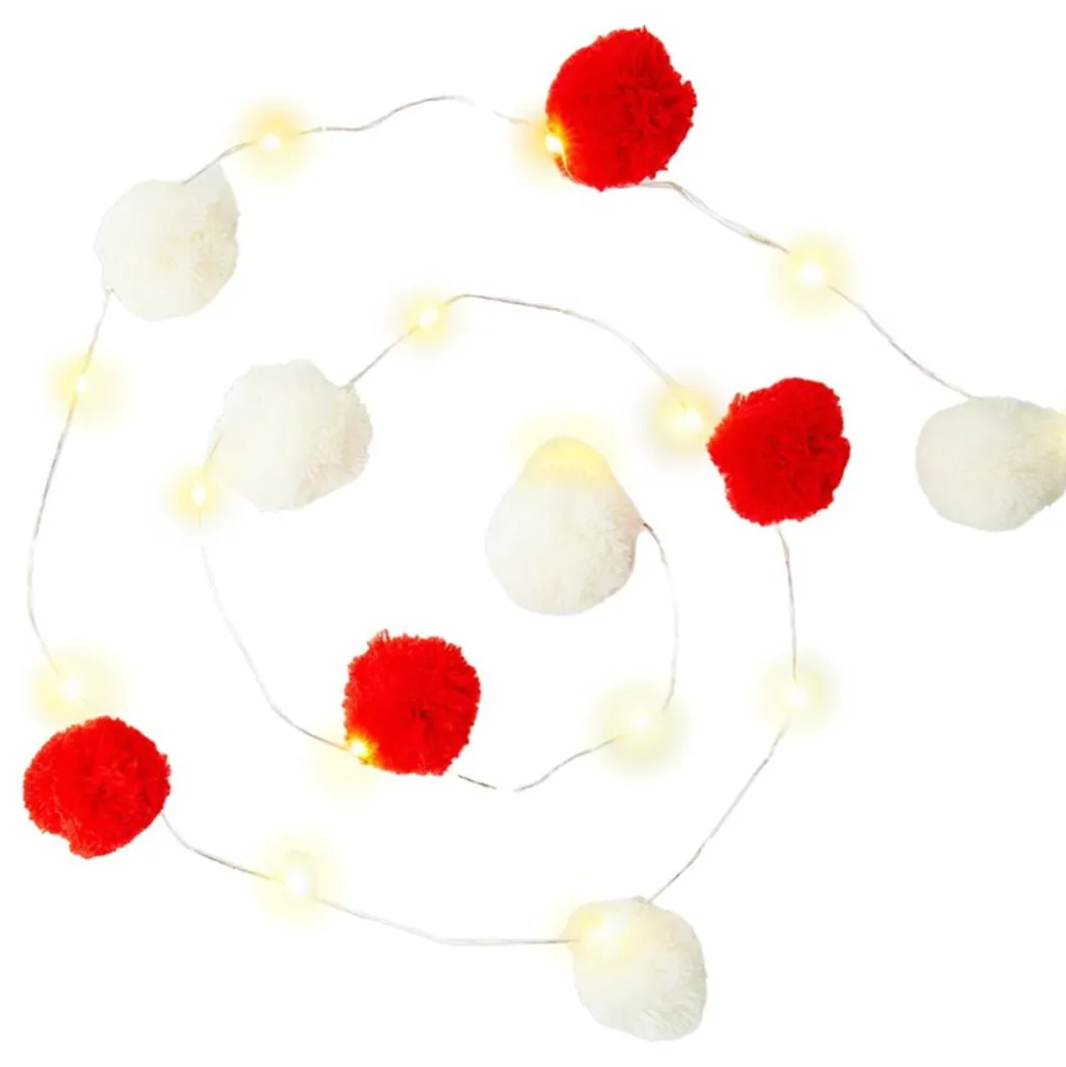 LED Girlang Pompoms Röd/Vit