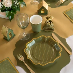Pappersassietter Prickiga Grön/Guld