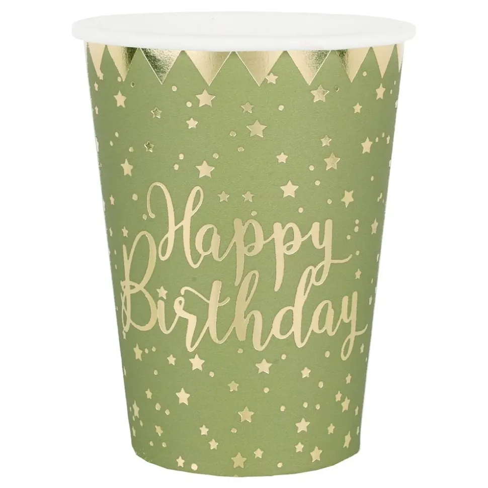 Pappersmuggar Happy Birthday Guld/Grön