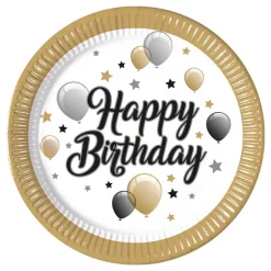 Papperstallrikar Happy Birthday med Guldkant