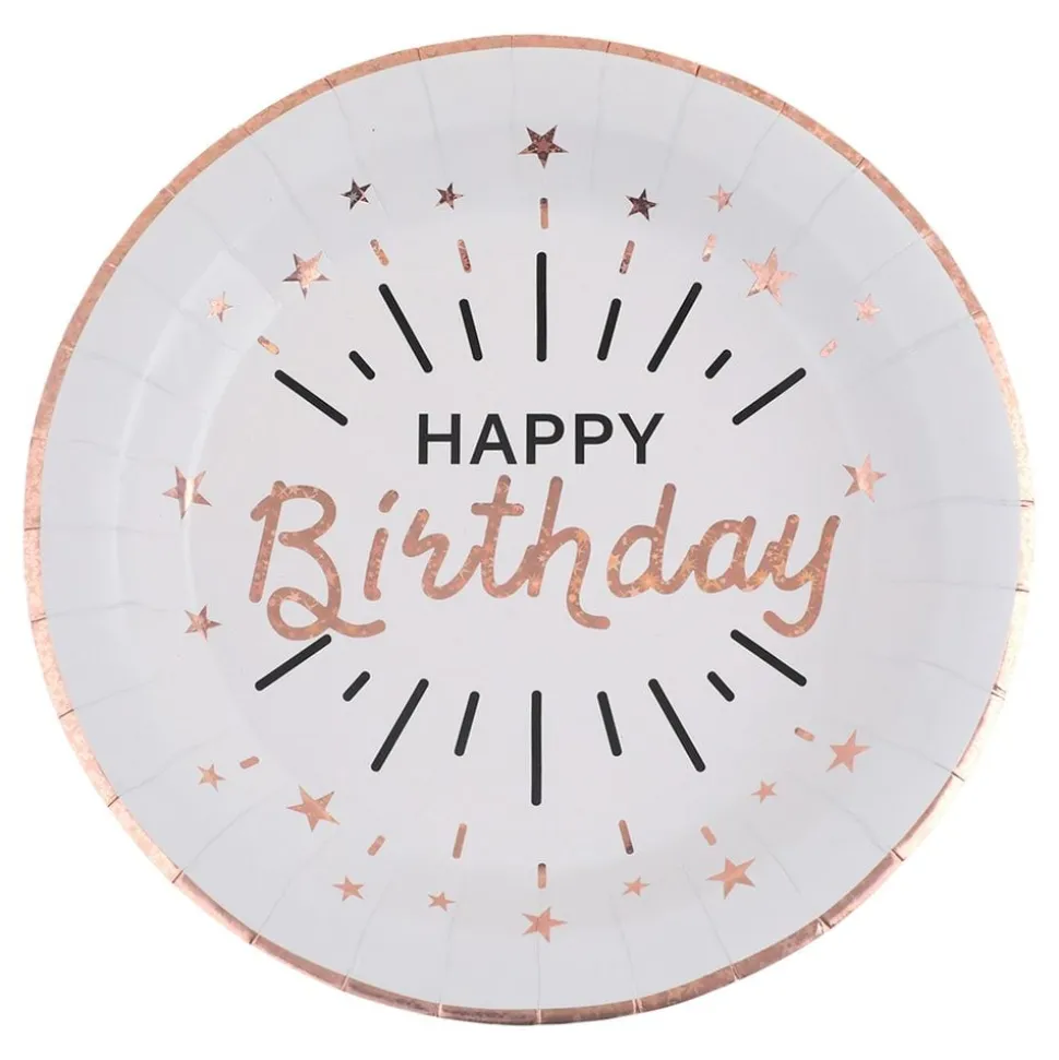 Papperstallrikar Sparkling Happy Birthday Vit/Roséguld
