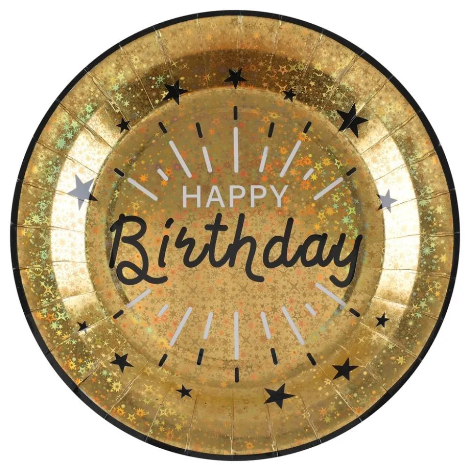 Papperstallrikar Sparkling Happy Birthday Svart/Guld
