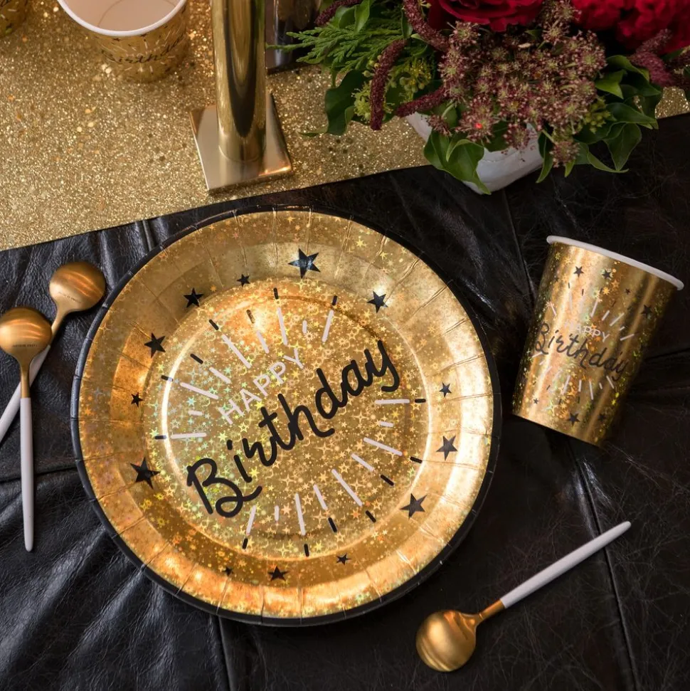 Papperstallrikar Sparkling Happy Birthday Svart/Guld