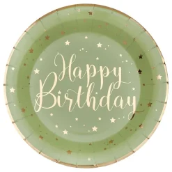 Papperstallrik Happy Birthday Grön/Guld