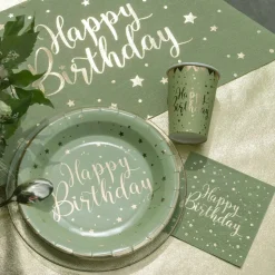 Papperstallrik Happy Birthday Grön/Guld