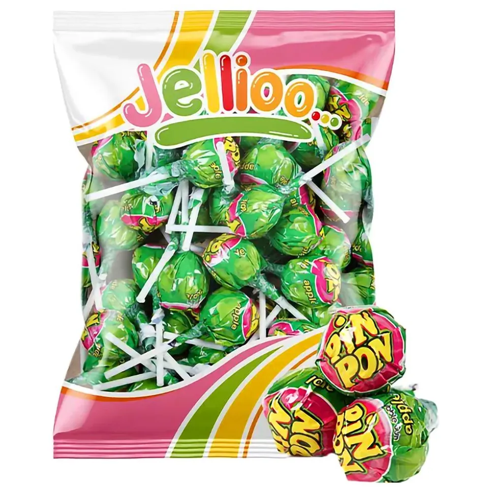 Pin Pon Lollipop Gum Sour Green Apple Storpack