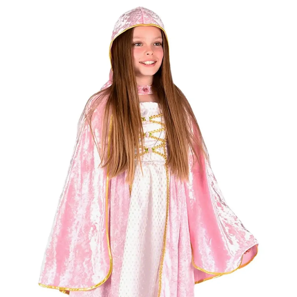 Prinsesscape Rosa Sammet med Huva för Barn