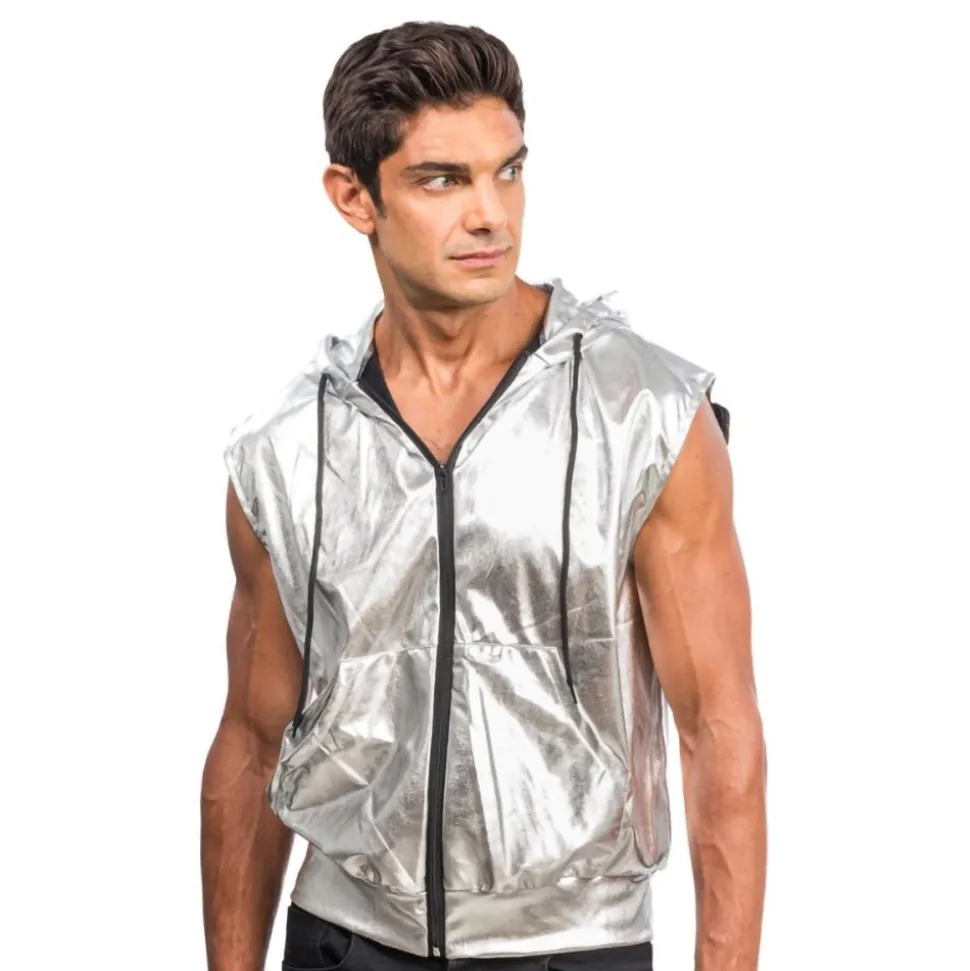 Ärmlös Hoodie Silver Metallic