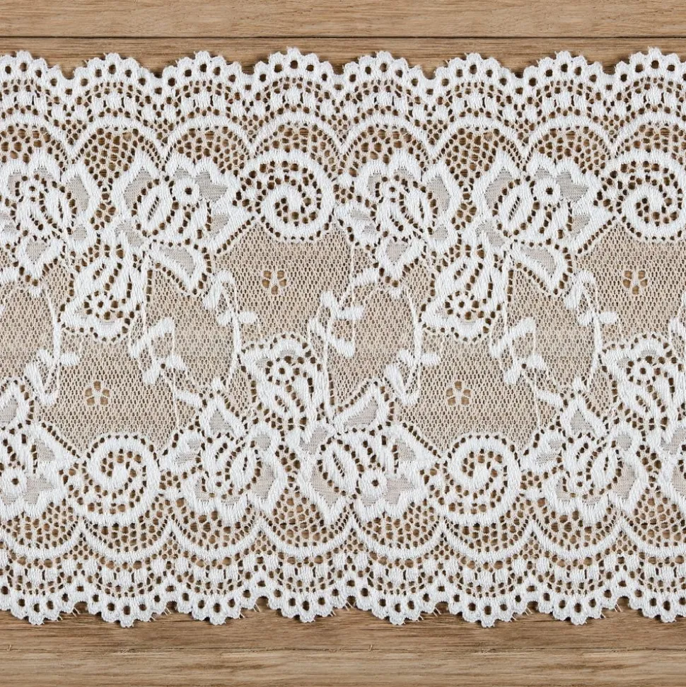 Spetsband Blomster Off-White på Rulle