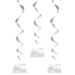 Swirls Happy Birthday Silver Hängande Dekoration