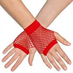 80-tals Fingerlösa Näthandskar Korta Röda