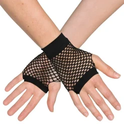 80-tals Fingerlösa Näthandskar Korta Svarta