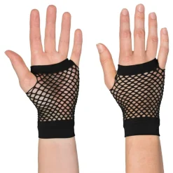 80-tals Fingerlösa Näthandskar Korta Svarta