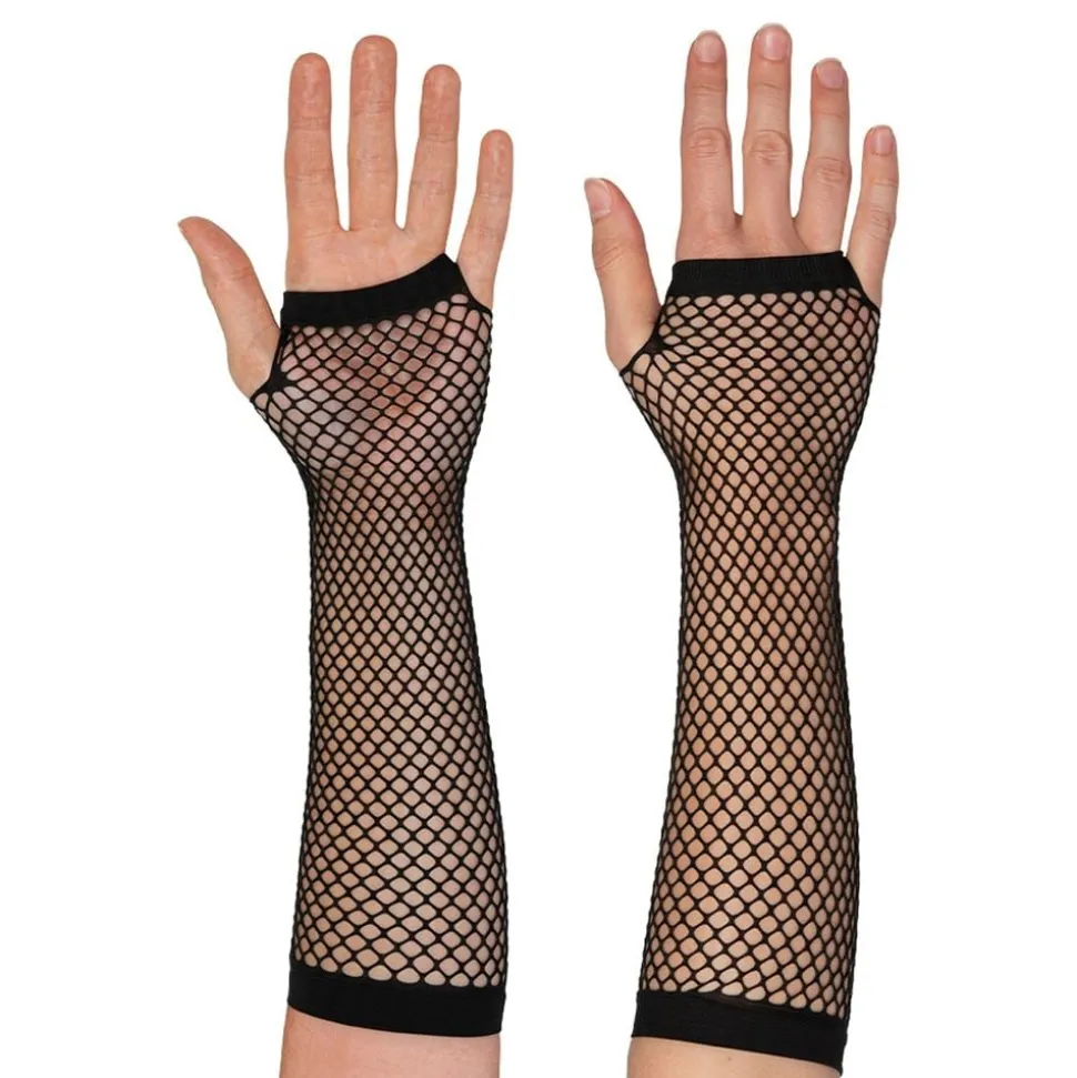 80-tals Fingerlösa Näthandskar Långa Svarta