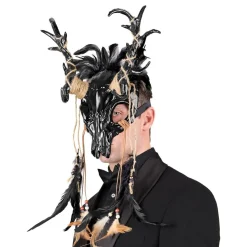 Tjurskalle Svart med Fjädrar Mask